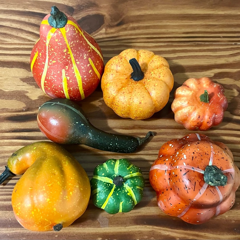 Autumn Decorative Pumpkin and Gourd Set - Orange & Green